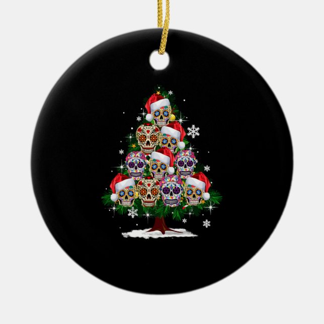 Weihnachtsbaum Mexican Blume Sugar Skull Santa Ha Keramik Ornament (Vorne)