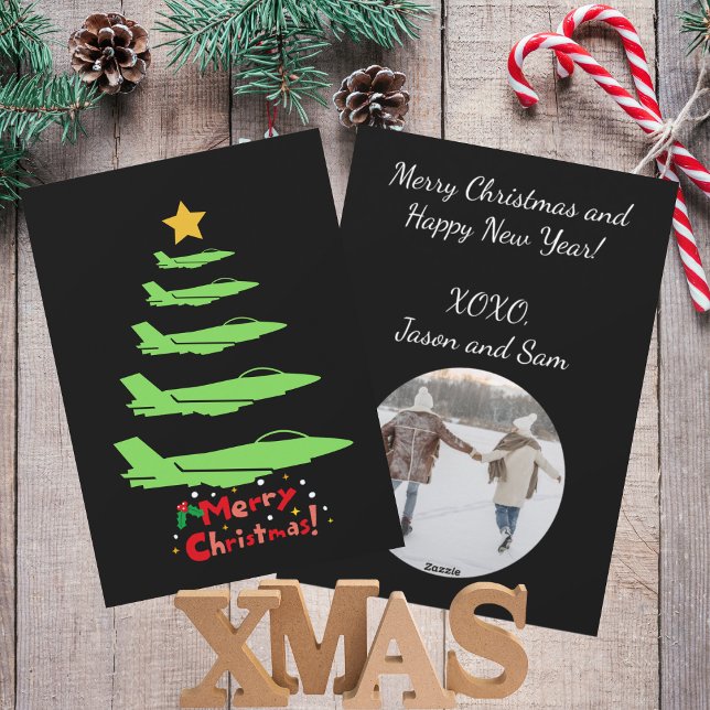 Weihnachtsbaum, Militärflugzeuge, Minimalistisch Feiertagskarte (Von Creator hochgeladen)