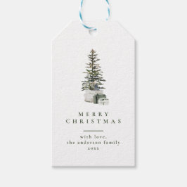 Weihnachtsbaum Minimal Typografie Grüne Geschenket Geschenkanhänger