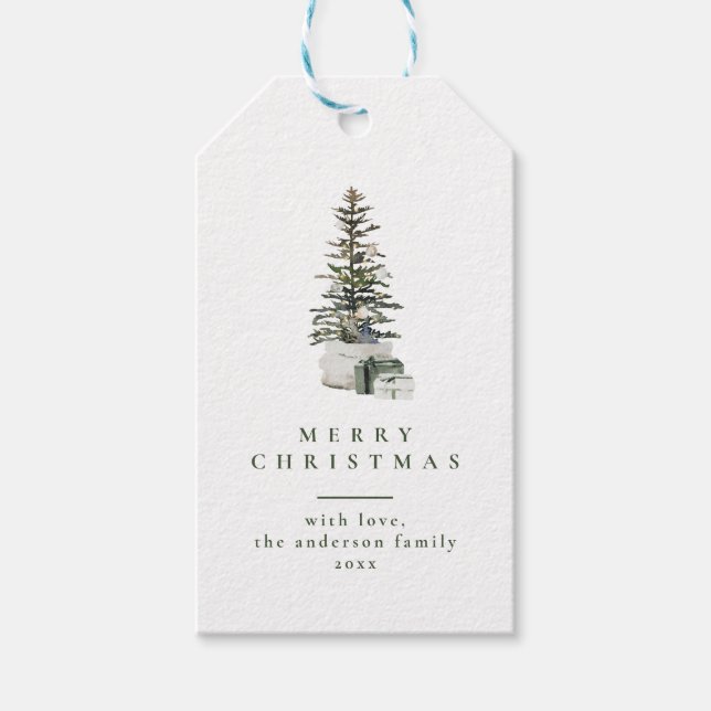 Weihnachtsbaum Minimal Typografie Grüne Geschenket Geschenkanhänger (Vorderseite)