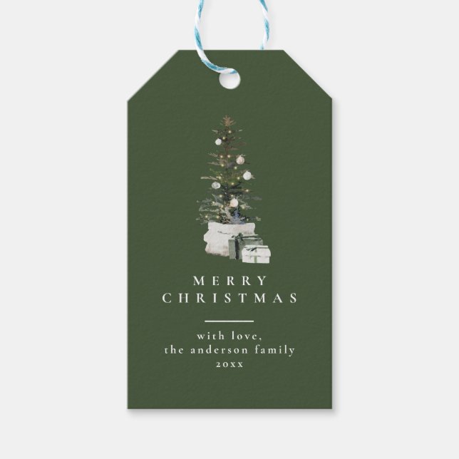 Weihnachtsbaum Minimal Typografie Grüne Geschenket Geschenkanhänger (Vorderseite)