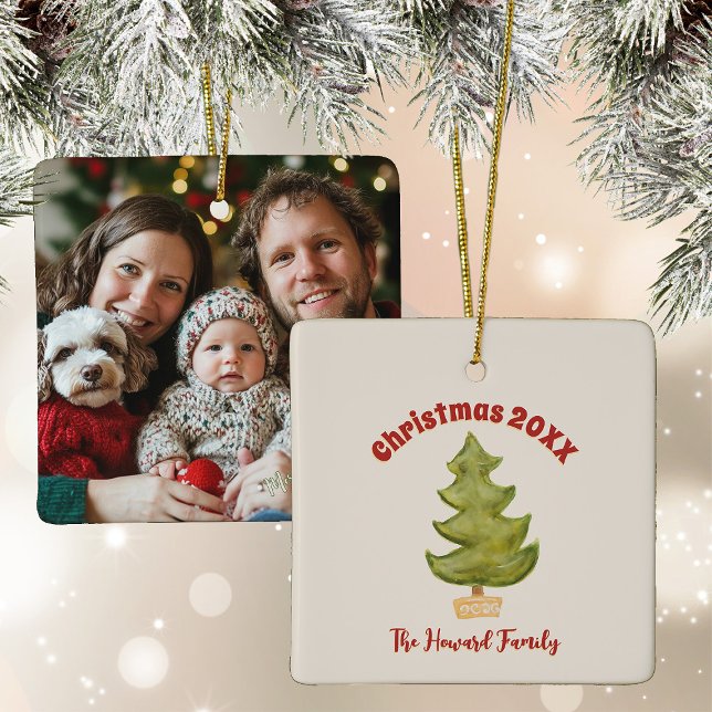 Weihnachtsbaum Minimalistisches Keepake-Foto Keramikornament (Von Creator hochgeladen)