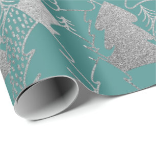 Weihnachtsbaum-Minzen-aquamarines silbernes Geschenkpapier