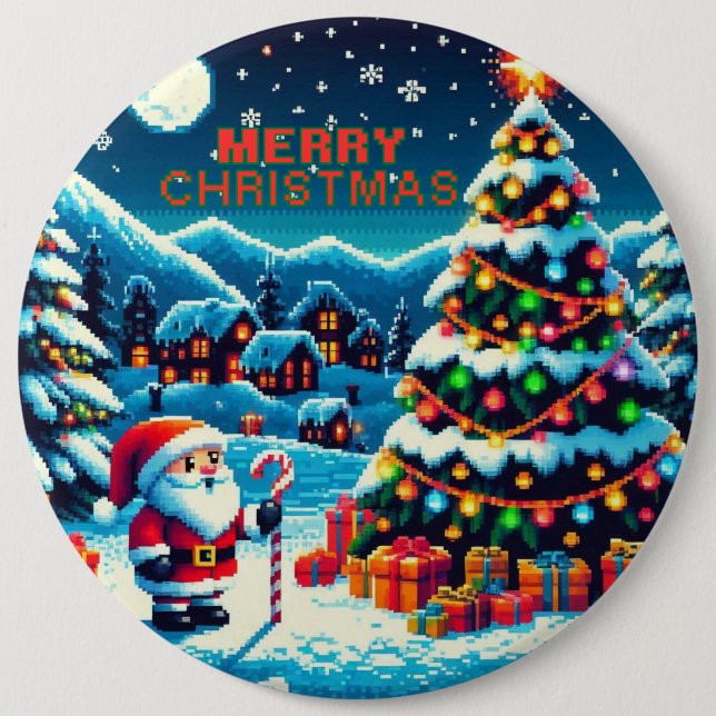 Weihnachtsbaum mit 8 bit und Weihnachtsmann Button (Vorderseite)