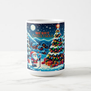 Weihnachtsbaum mit 8 bit und Weihnachtsmann Kaffeetasse