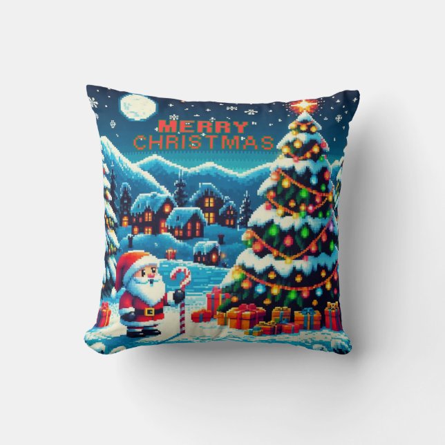 Weihnachtsbaum mit 8 bit und Weihnachtsmann Kissen (Vorderseite)