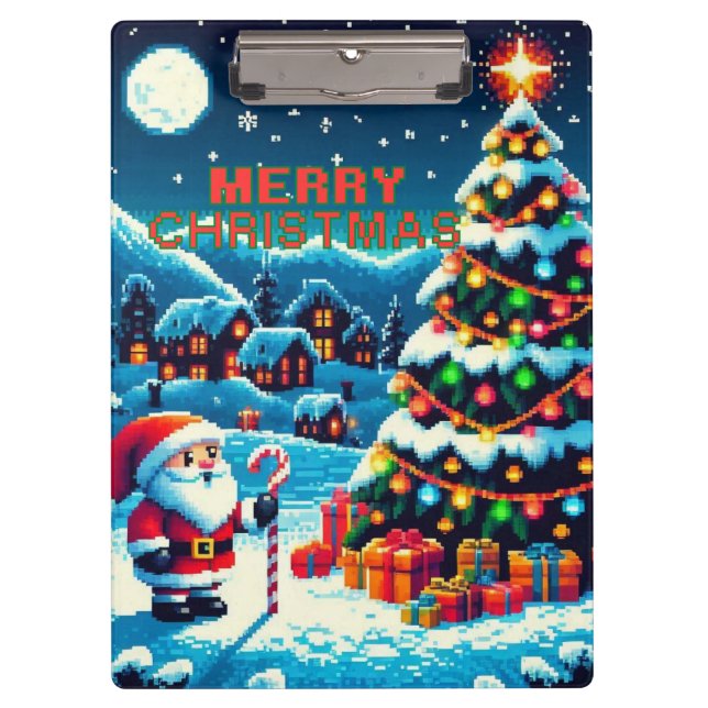 Weihnachtsbaum mit 8 bit und Weihnachtsmann Klemmbrett (Vorderseite)