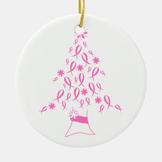 Weihnachtsbaum mit Band-Brustkrebs Keramik Ornament (Vorne)