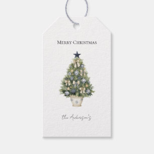Weihnachtsbaum mit blauen Verzierungen Geschenkanhänger