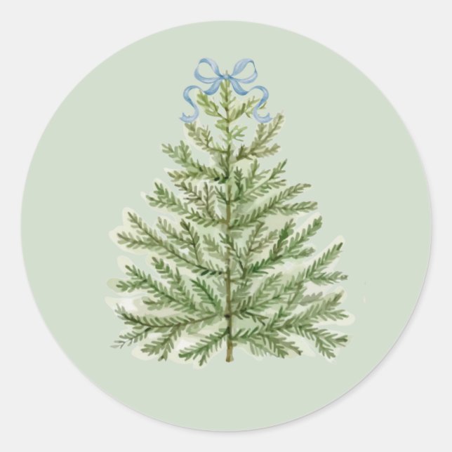 Weihnachtsbaum mit Blauer Kuh Runder Aufkleber (Vorderseite)