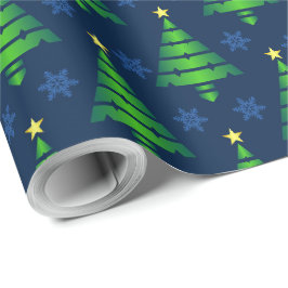 Weihnachtsbaum mit Blauer Schneeflocke und Hinterg Geschenkpapier