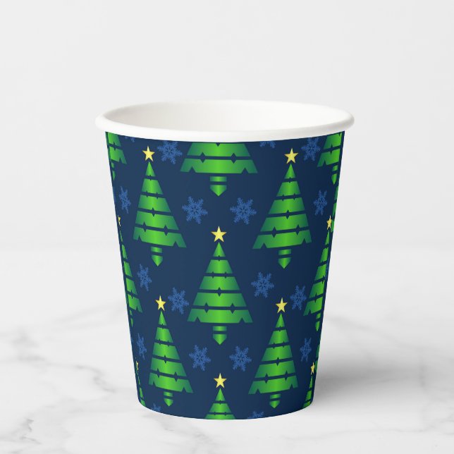 Weihnachtsbaum mit Blauer Schneeflocke und Hinterg Pappbecher (Vorderseite)