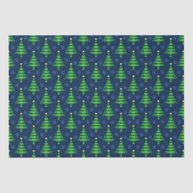 Weihnachtsbaum mit Blauer Schneeflocke und Hinterg Seidenpapier (Vorderseite)