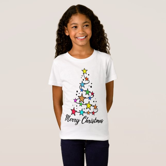 Weihnachtsbaum mit bunten Sternen T-Shirt (Vorne ganz)