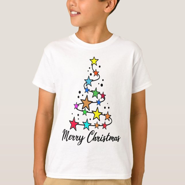 Weihnachtsbaum mit bunten Sternen T-Shirt (Vorderseite)