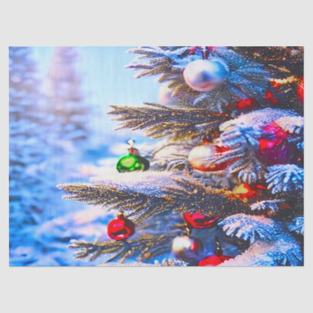 Weihnachtsbaum mit Dekorationen dekoriert Seidenpapier (Vorderseite)