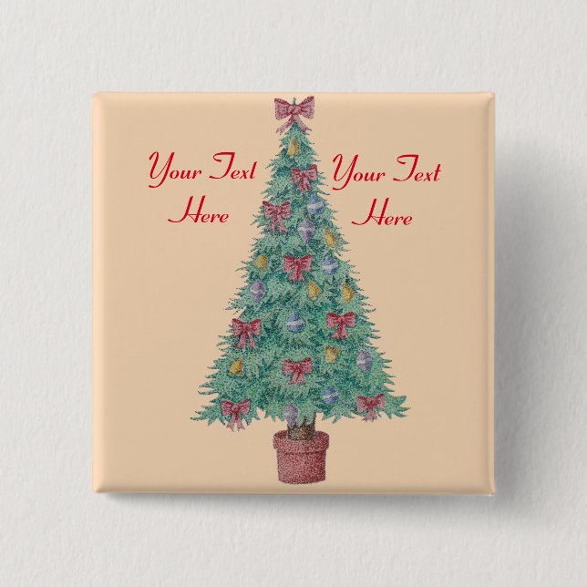 Weihnachtsbaum mit Dekorationen roten Bögen Glocke Button (Vorderseite)
