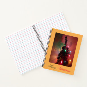 Weihnachtsbaum mit farbenfrohen Leuchten Notebook Notizbuch