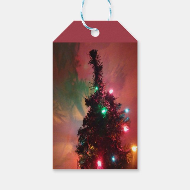 Weihnachtsbaum mit farbenfrohen Lichtern - Geschen Geschenkanhänger (Vorderseite)