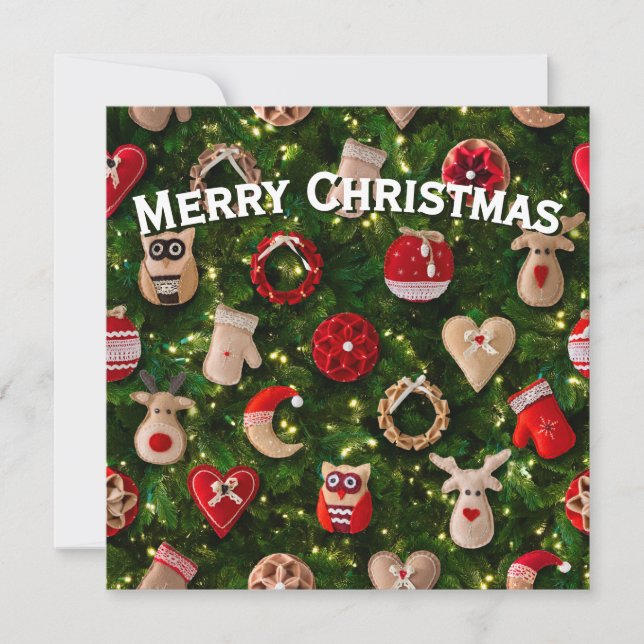 Weihnachtsbaum mit Filzspielzeug Feiertagskarte (Vorderseite)