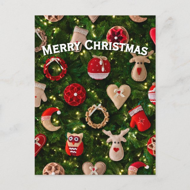 Weihnachtsbaum mit Filzspielzeug Feiertagspostkarte (Vorderseite)