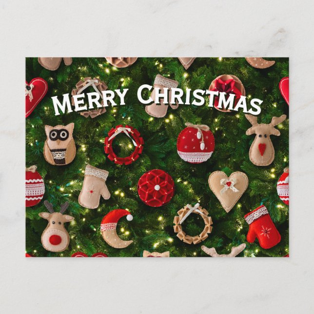 Weihnachtsbaum mit Filzspielzeug Feiertagspostkarte (Vorderseite)