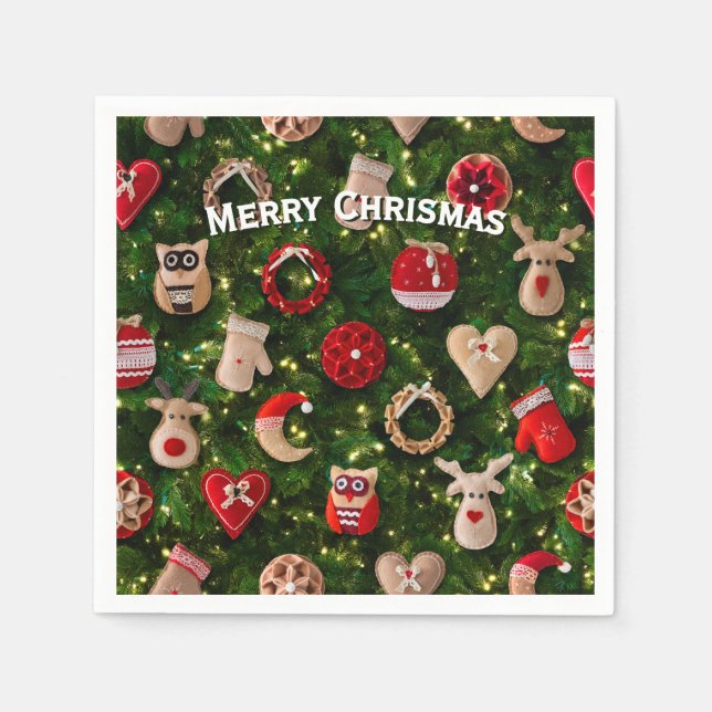 Weihnachtsbaum mit Filzspielzeug Serviette (Vorderseite)