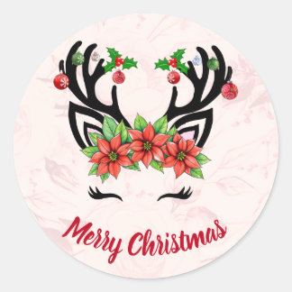 Weihnachtsbaum mit floraler Hintergrundaufkleber Runder Aufkleber