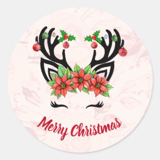 Weihnachtsbaum mit floraler Hintergrundaufkleber Runder Aufkleber
