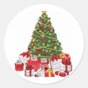 Weihnachtsbaum mit Geschenken Runder Aufkleber