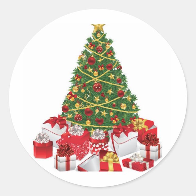 Weihnachtsbaum mit Geschenken Runder Aufkleber (Vorderseite)