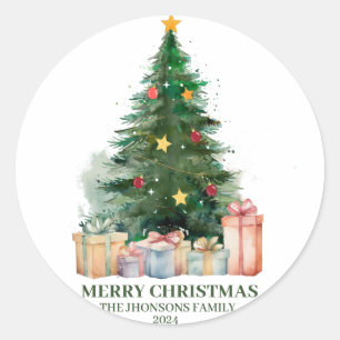 Weihnachtsbaum mit Geschenken Runder Aufkleber
