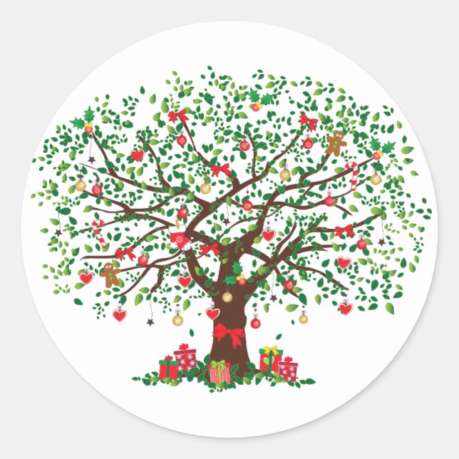 Weihnachtsbaum mit Geschenken Runder Aufkleber (Vorderseite)