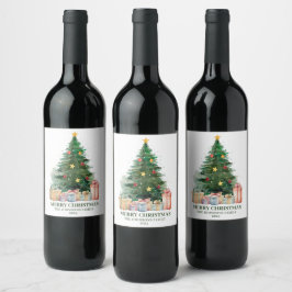 Weihnachtsbaum mit Geschenken Weinetikett