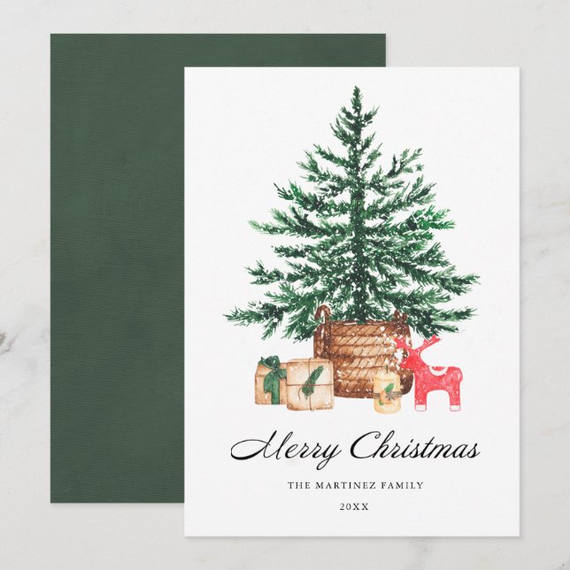 Weihnachtsbaum mit Geschenkkalligrafie Feiertagskarte (Vorne/Hinten)