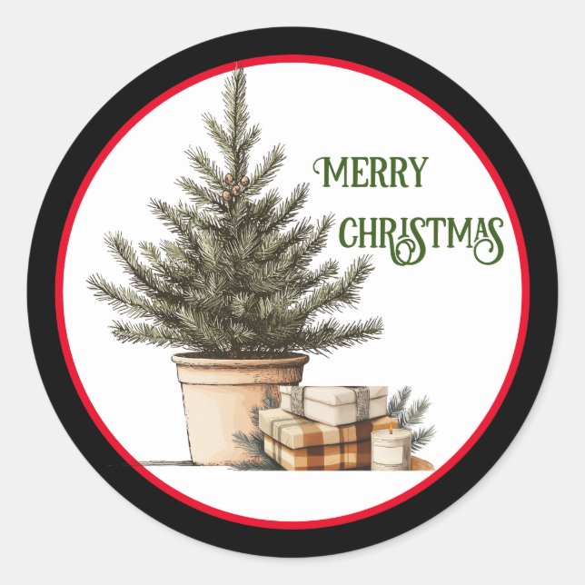 Weihnachtsbaum mit Geschenksticker Runder Aufkleber (Vorderseite)