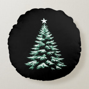 Weihnachtsbaum mit gestressten grünen Pfefferminzs Rundes Kissen