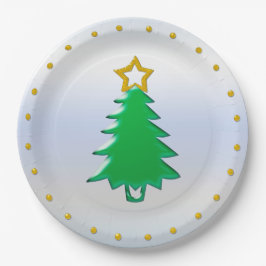 Weihnachtsbaum mit Gold-Star im Hintergrund Pappteller
