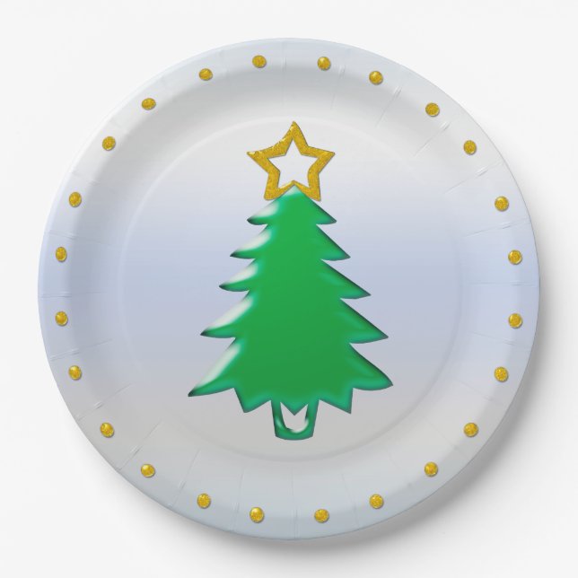 Weihnachtsbaum mit Gold-Star im Hintergrund Pappteller (Vorderseite)