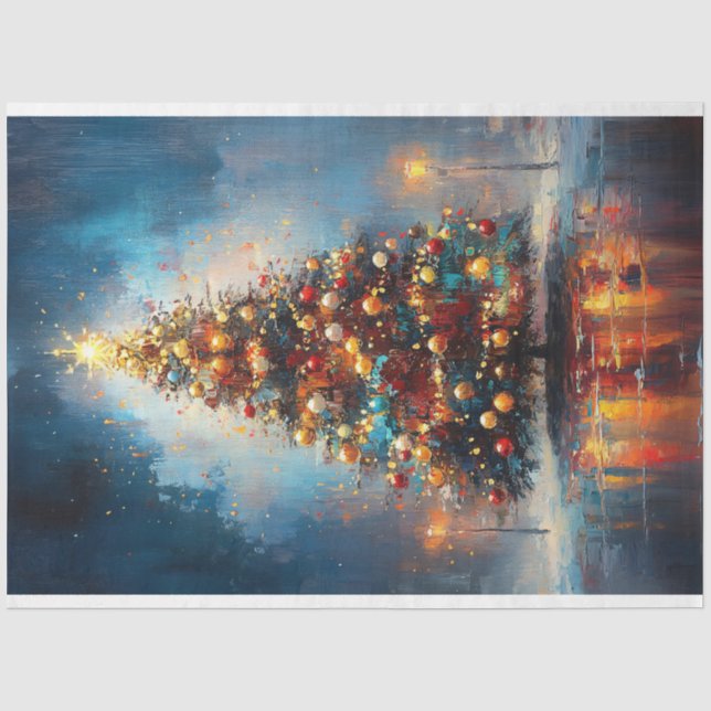 Weihnachtsbaum mit Gold-Star-Malerei Decoupage Seidenpapier (Vorderseite)