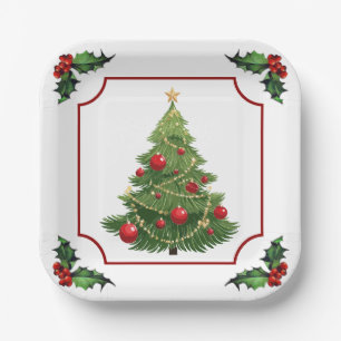 Weihnachtsbaum mit Holly Pappteller