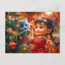 Weihnachtsbaum mit Katze dekorieren