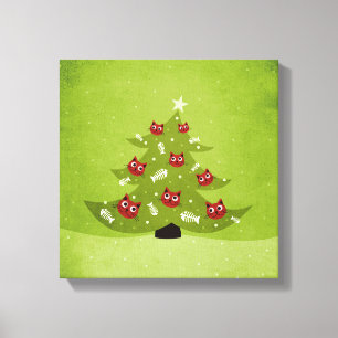 Weihnachtsbaum mit Katzen-und Fisch-Verzierungen Leinwanddruck