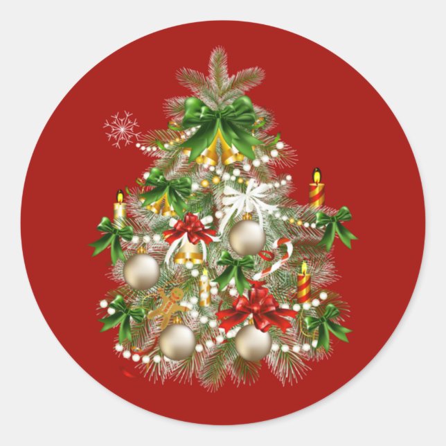Weihnachtsbaum mit Kerzenklebern Runder Aufkleber (Vorderseite)