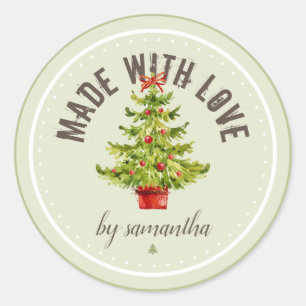 Weihnachtsbaum   Mit Liebe Gemacht   Personalisier Runder Aufkleber