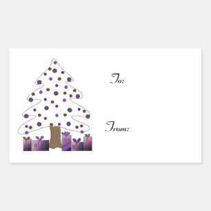 Weihnachtsbaum mit lila Geschenken Geschenkanhänge Rechteckiger Aufkleber