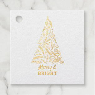 Weihnachtsbaum mit Merry and Bright in Gold Geschenkanhänger