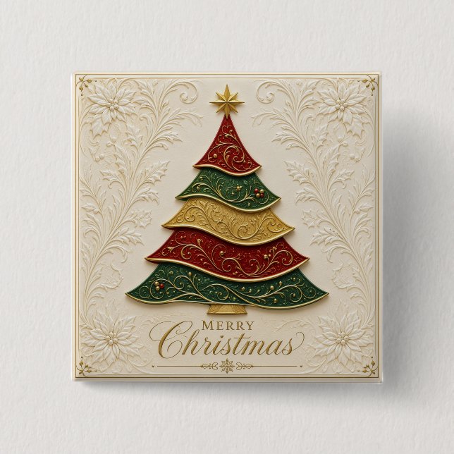 Weihnachtsbaum mit ornamentaler Goldemaille Button (Vorderseite)