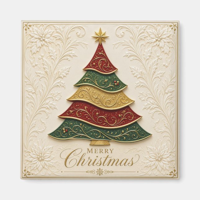 Weihnachtsbaum mit ornamentaler Goldemaille Magnet (Vorne)
