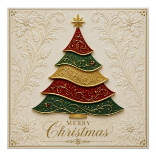 Weihnachtsbaum mit ornamentaler Goldemaille Poster